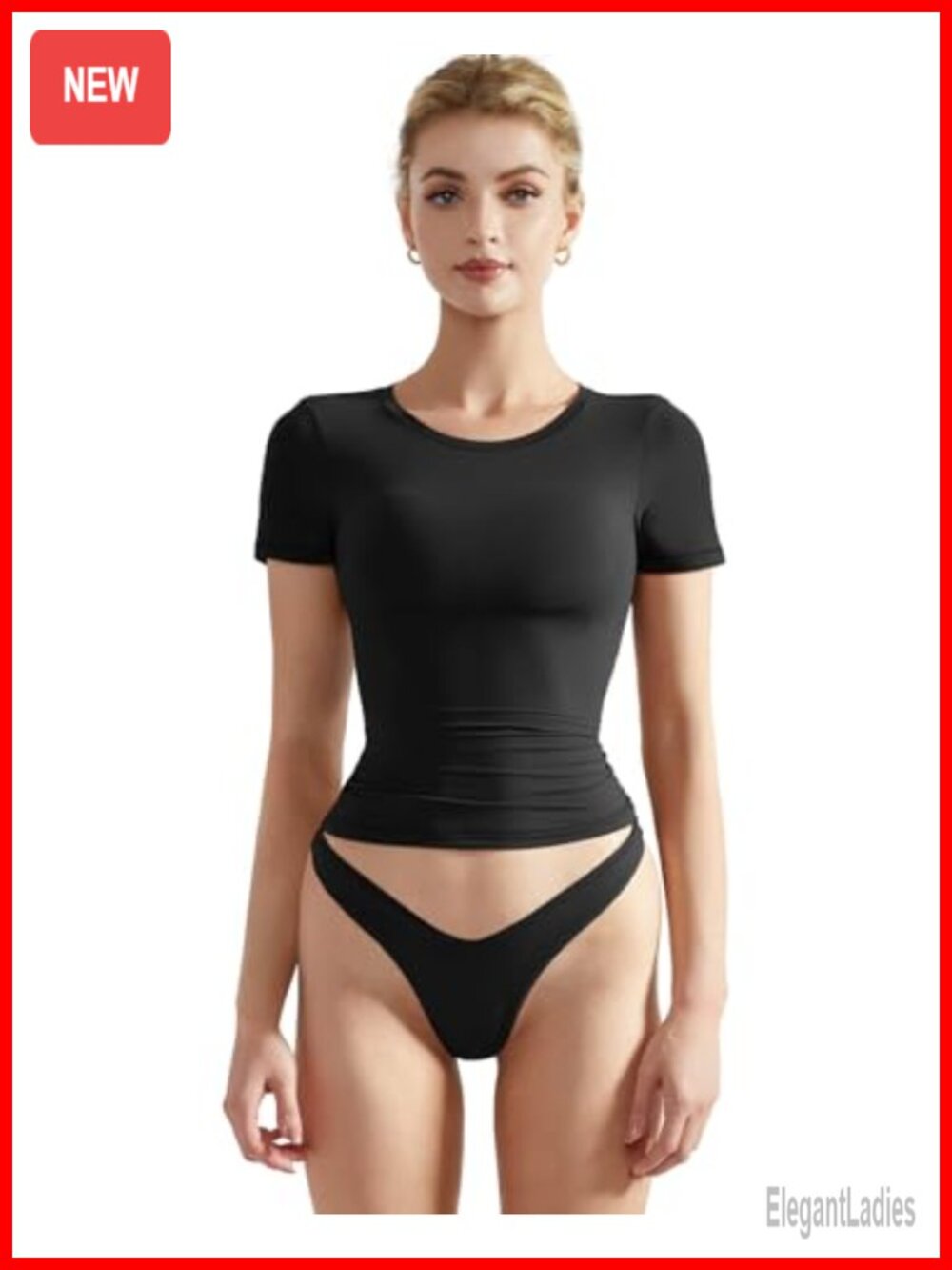 Double Lined Fitted Crew Neck Short Sleeve Y2K Crop Top